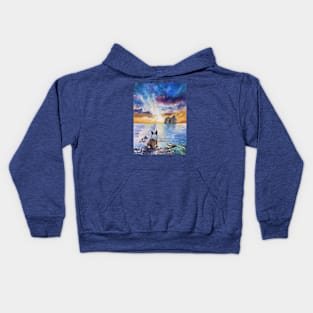 Corgi dreamer and calm calm sunset Kids Hoodie